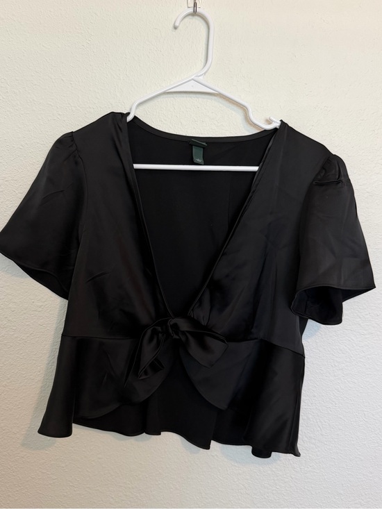 wild fable Tops - Black Tie-Front Satin Blouse